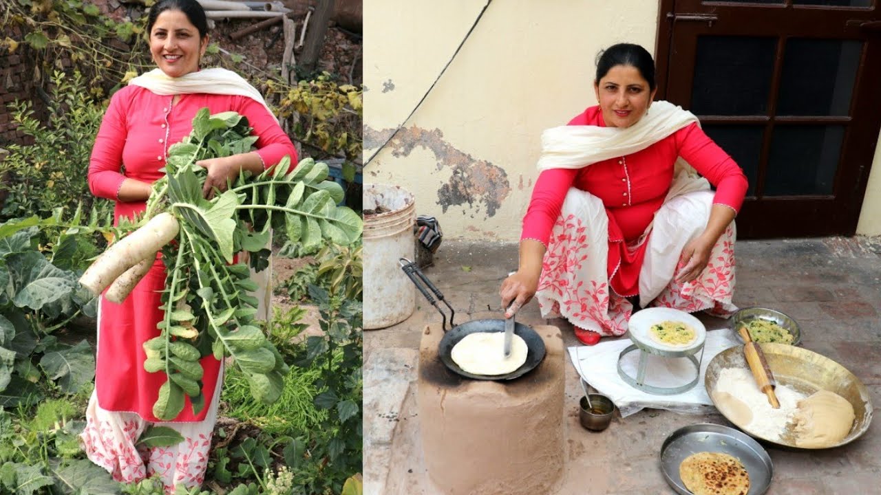 INDIAN VILLAGE WOMAN MAKING MOOLI PARANTHA❤Village life of Punjab/India❤Rural life of Punjab India