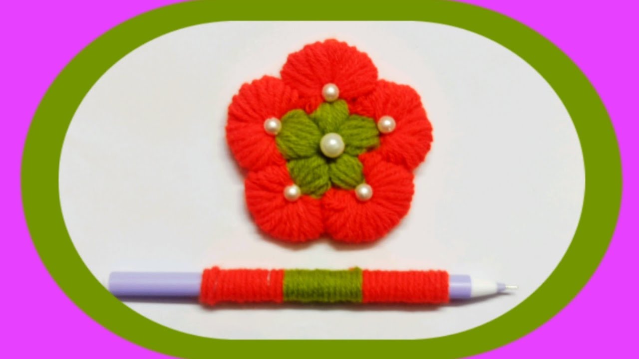 Amazing Woolen Rose Making Ideas with Pencil - Hand Embroidery Easy Trick - DIY Woolen Flowers