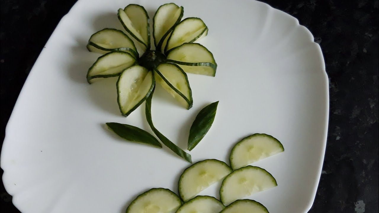 how to make cucumber flower garnish || cucumber flower carving ||  food garnish | macookingstyle