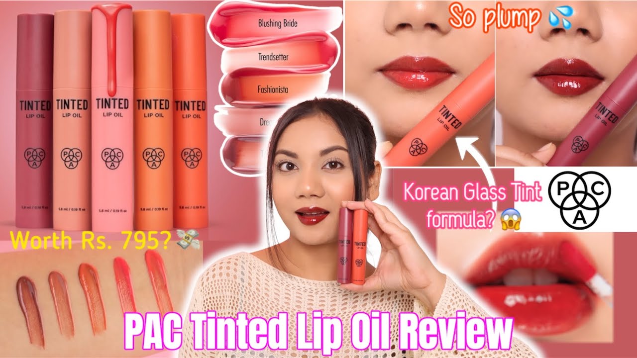 PAC Tinted Lip Oil Swatches & Review || *Glossiest lip oil ever*