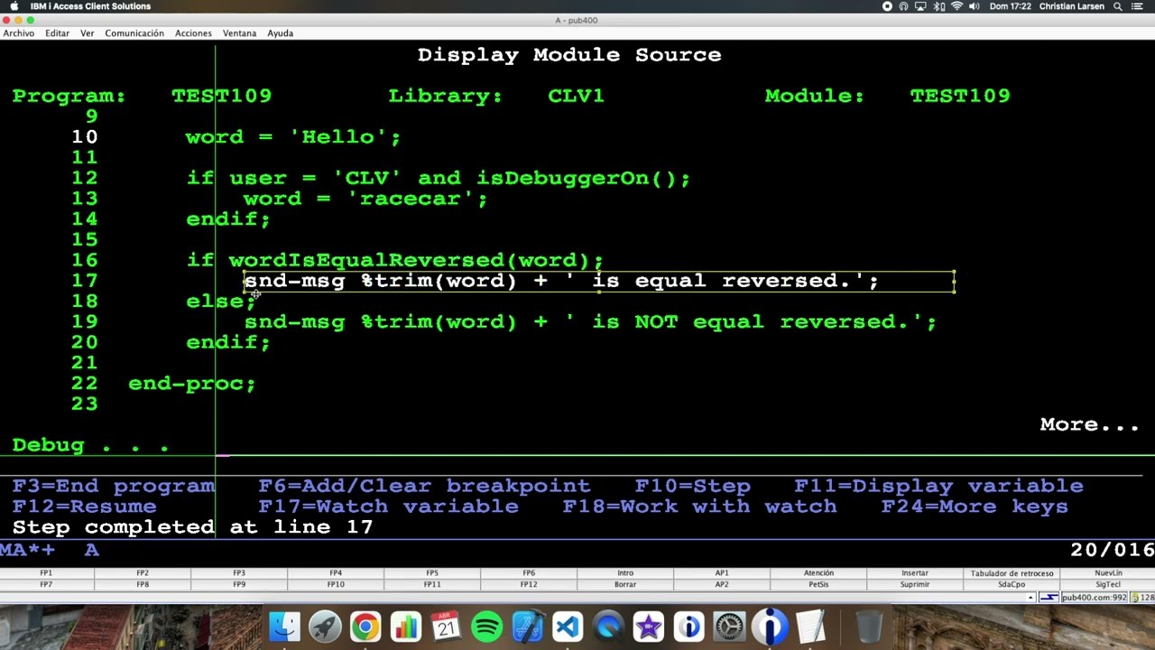 Coding in RPG (IBM i/AS400). How to know if my program is being debugged.
