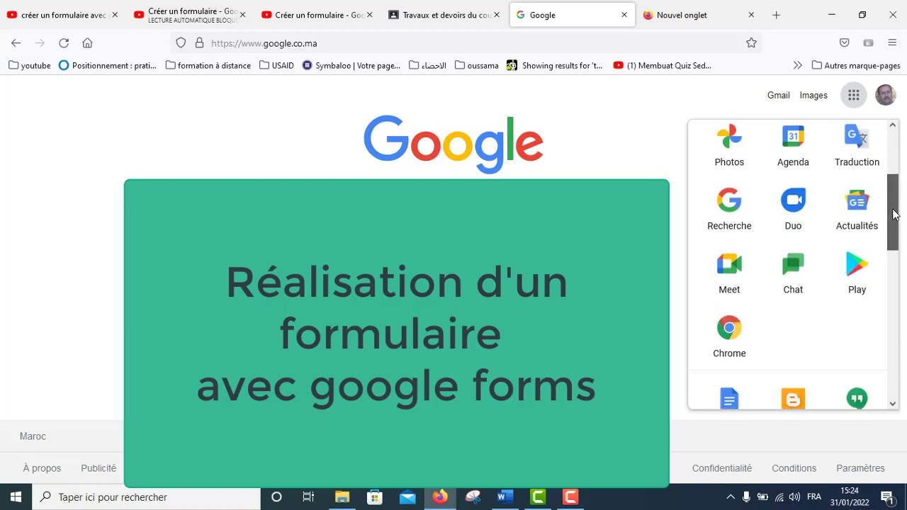 réalisation d'un formulaire avec google forms