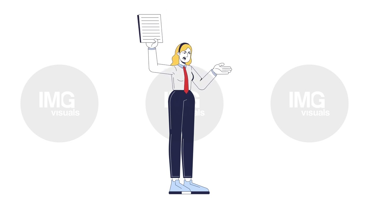 Frustrated blonde female manager holding up document angrily 2D character animation