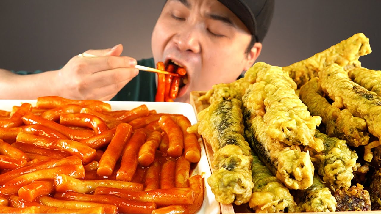 길쭉한 롱김말이튀김과 순대튀김, 신전떡볶이 먹방~!! 리얼사운드 ASMR social eating Mukbang(Eating Show)