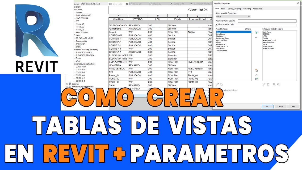 🔥#REVIT | COMO CREAR UNA TABLA DE VISTAS O VIEW LIST + PARAMETROS🔥