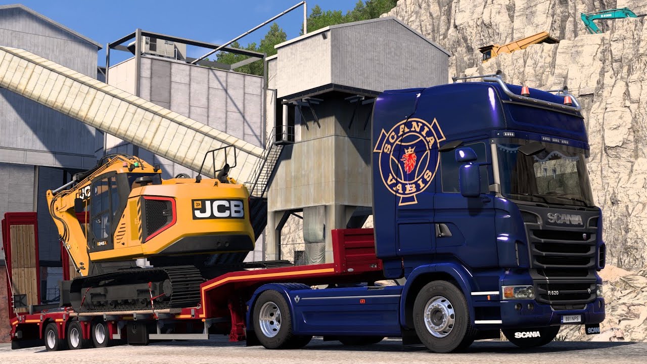 Scania Streamline - D. Frimis Team Open Pipe V8 *Greek Style Pipe* - Transport Excavator JCB 245XR