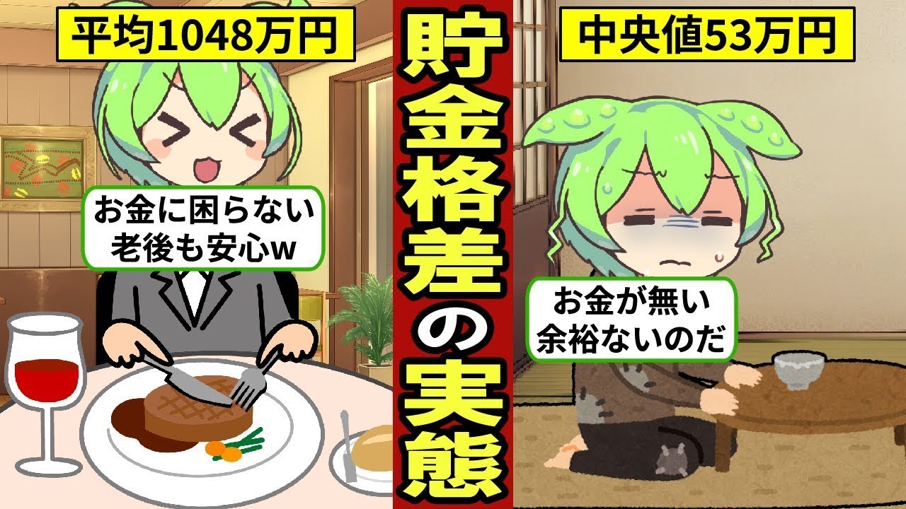 50代の貯金格差の状況…約40％が貯金ゼロ…格差は約1000万円…【ずんだもん｜年収｜定年退職｜老後｜年金生活｜資産形成】