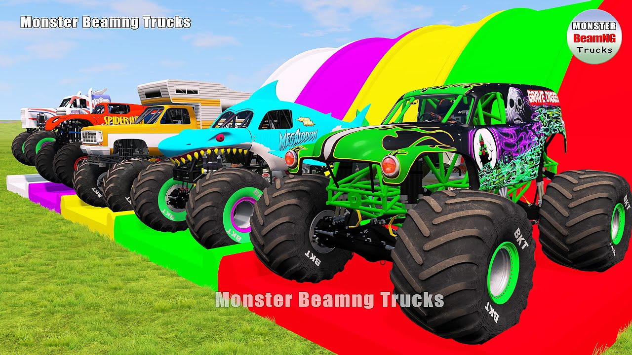 Triple Flatbed Trailer Monster Trucks Transport with Slide Color - BeamNG.drive 387