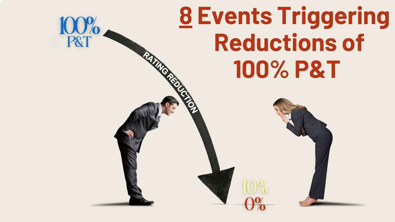 What are the 8 Events Triggering Reductions of 100% P&T Rating?