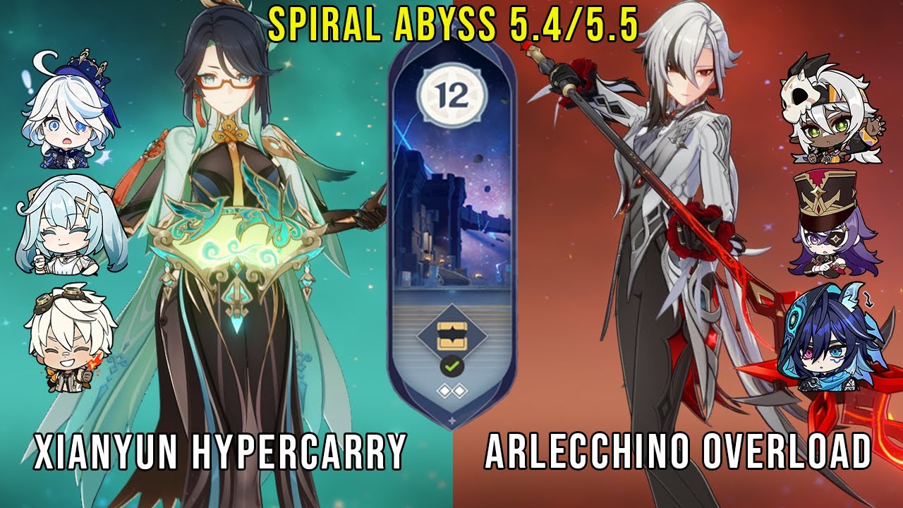 C0 Xianyun Hypercarry and C0 Arlecchino Overload | Genshin Impact Abyss 5.4 5.5 Floor 12 9 Stars