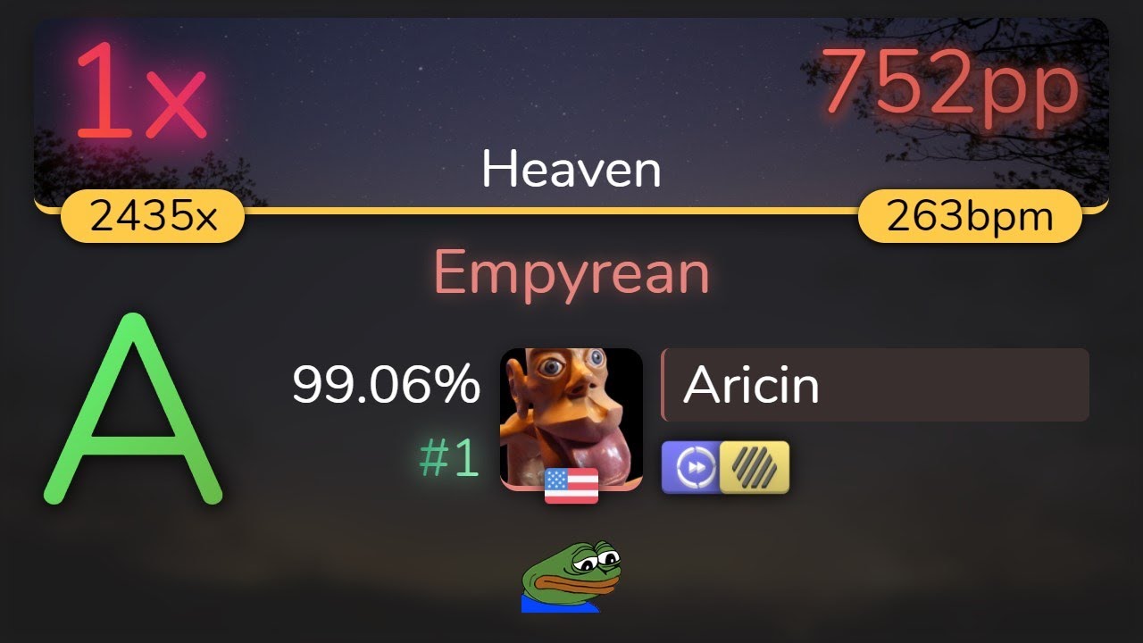 Aricin | meganeko - Empyrean [Heaven] +HDDT 99.06% {#1 752pp 1❌} - osu!
