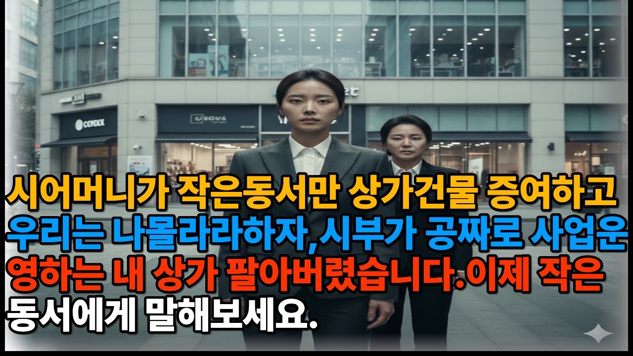시어머니가 작은동서에게만 상가건물 증여하고 우리는 나몰라라하자 시부가 공짜로 사업운영하는 내 상가건물 팔았습니다.이제 작은동서에게 말해보세요