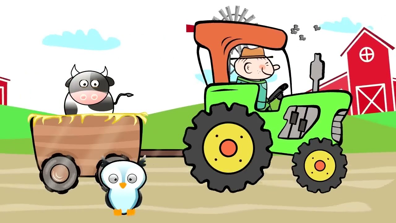 The Tractor Drawing | Colors & Shapes | Videos for kids and babies - Green Cartoon Tractors for Kids