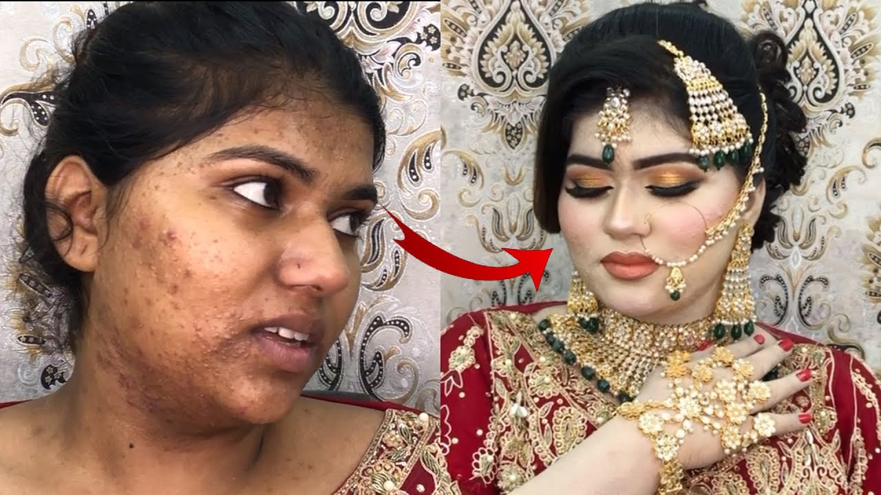 Acne skin full body makeup transformation || bridal makeup tutorial with enhanced beauty mousse base