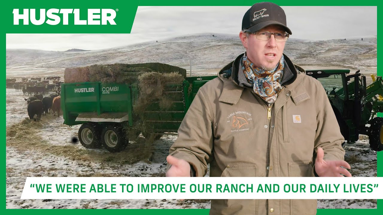 An Oregon rancher feeds 9,000 pounds of big square bales in one load with the Hustler Combi wagon
