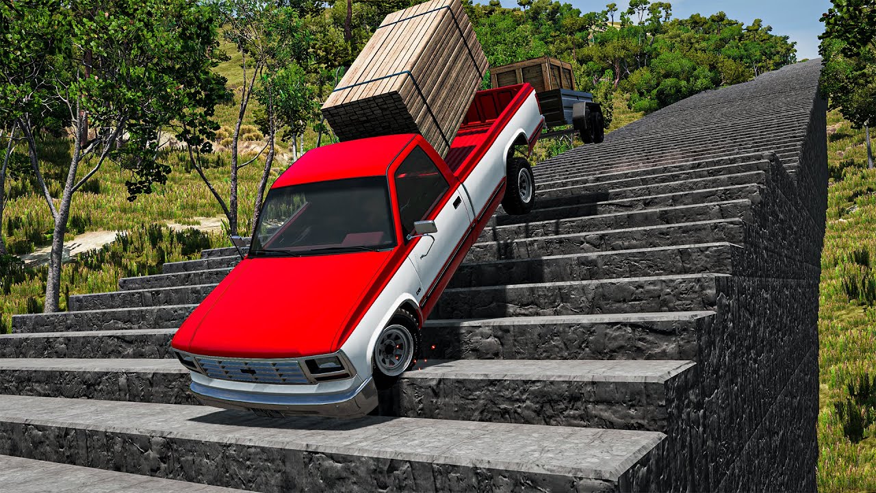 BeamNG.drive - Cars Go Down The Stairs Compilation