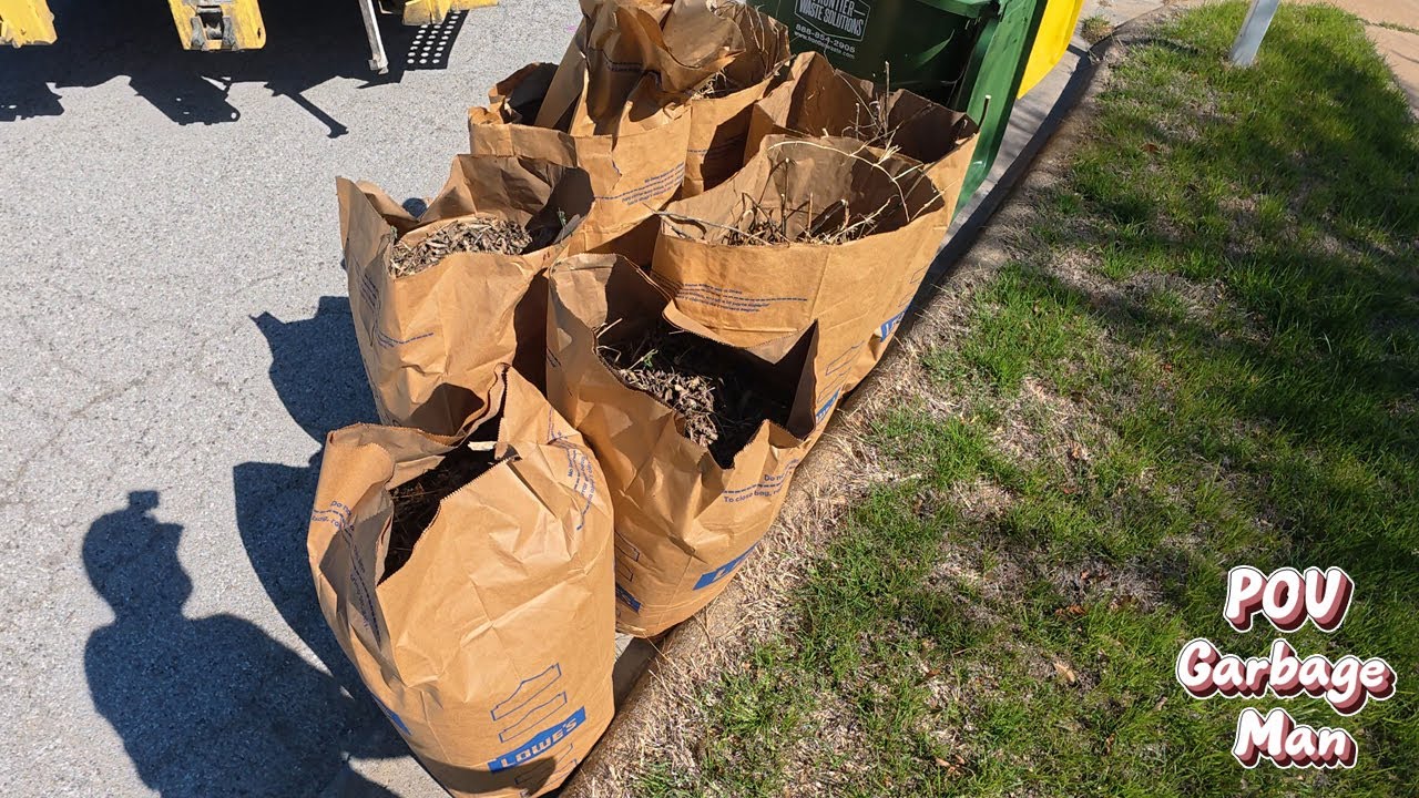 Trash Truck VS Yard Waste Piles of Trash | 4K Full UHD ASMR