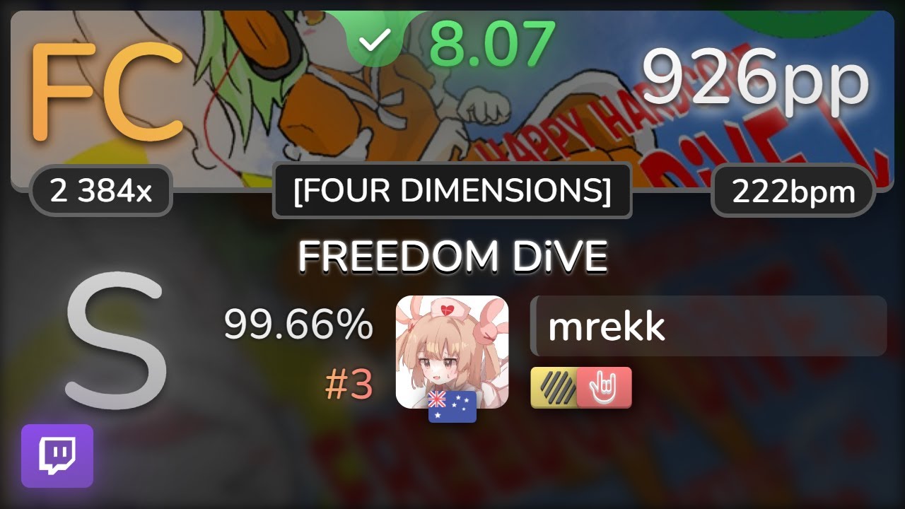 🔴🔔 8.1⭐ mrekk | xi - FREEDOM DiVE [FOUR DIMENSIONS] +HDHR 99.66% FC #3 | 926pp - osu!