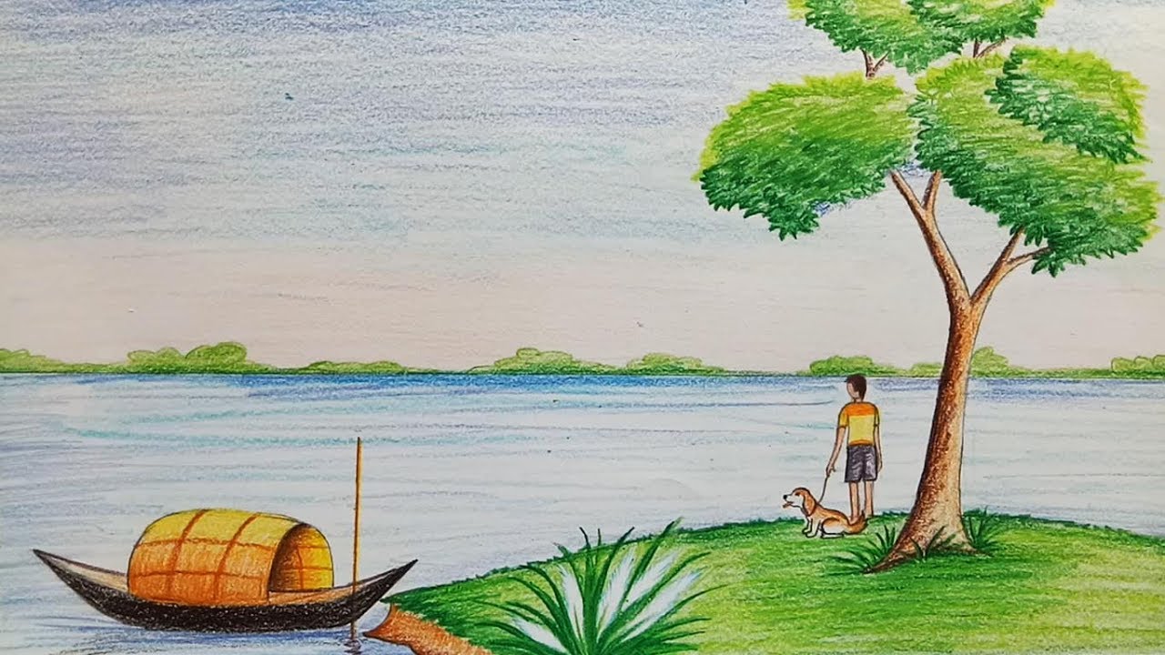 How to draw landscape (autumn scene) step by step
