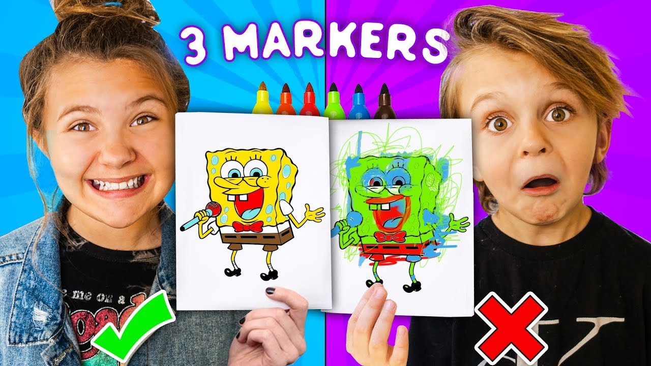 3 MARKER CHALLENGE!! Bro and Sis vs Mom and Dad! | Slyfox Family