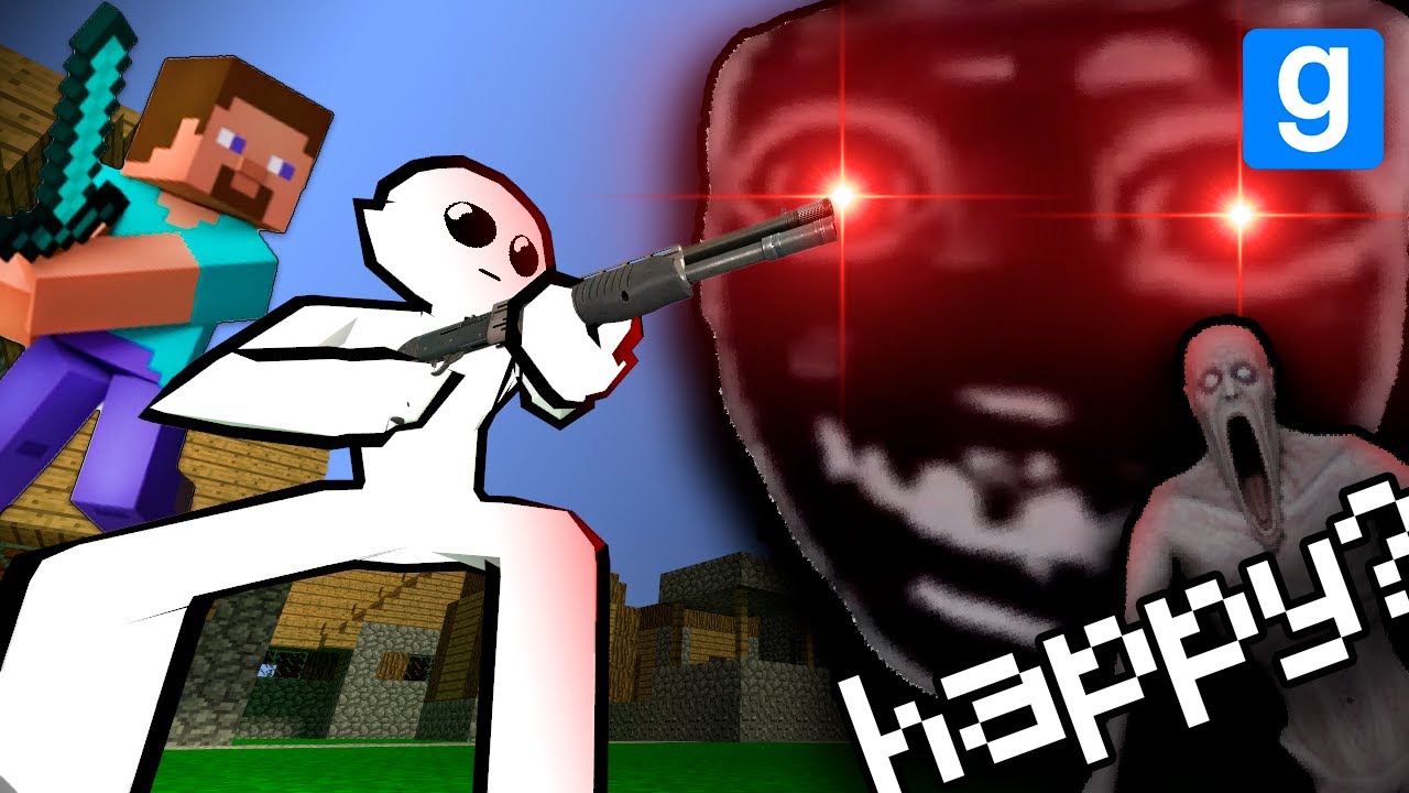 me convertí en un MINECRAFT en GMOD y HAPPY me dijo wuatafac amigo esto es re random hola