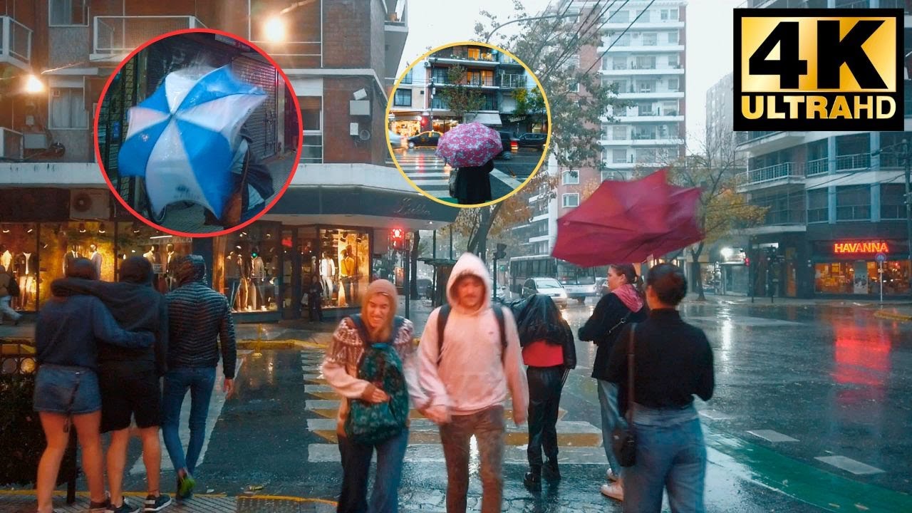 BUENOS AIRES - CABALLITO - BARRIO ALMAGRO bajo LLUVIA ⛈️☔🌂☕ Virtual Walking Tour April 2023 [4K]