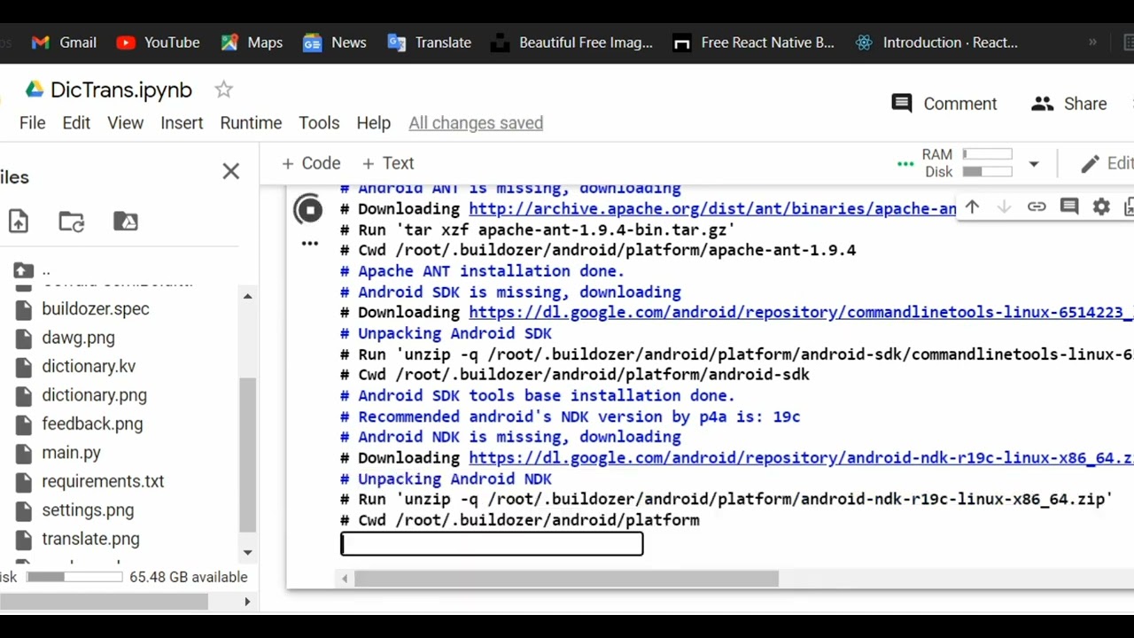 convert kivymd project to APK using Google Colab