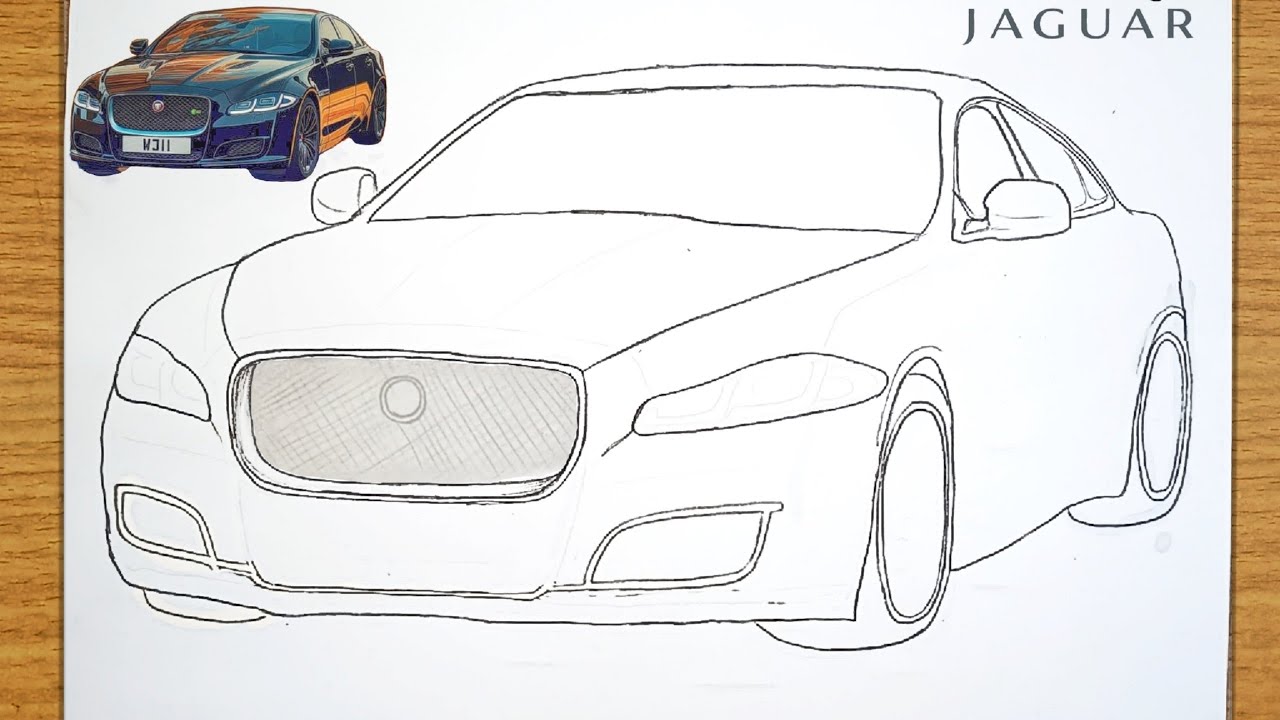 How to Draw a JAGUAR XJ Car - Easy Step by step Complete Drawing Process