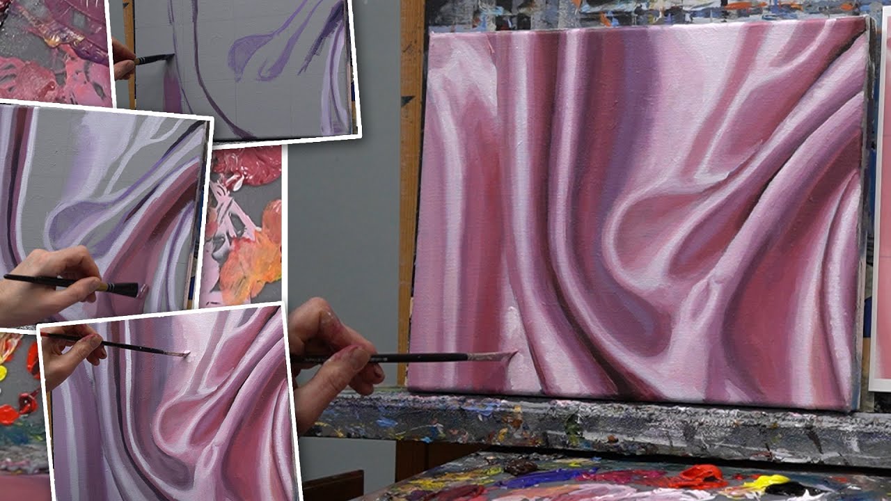 Glanzende stoffen en plooien schilderen met acrylverf