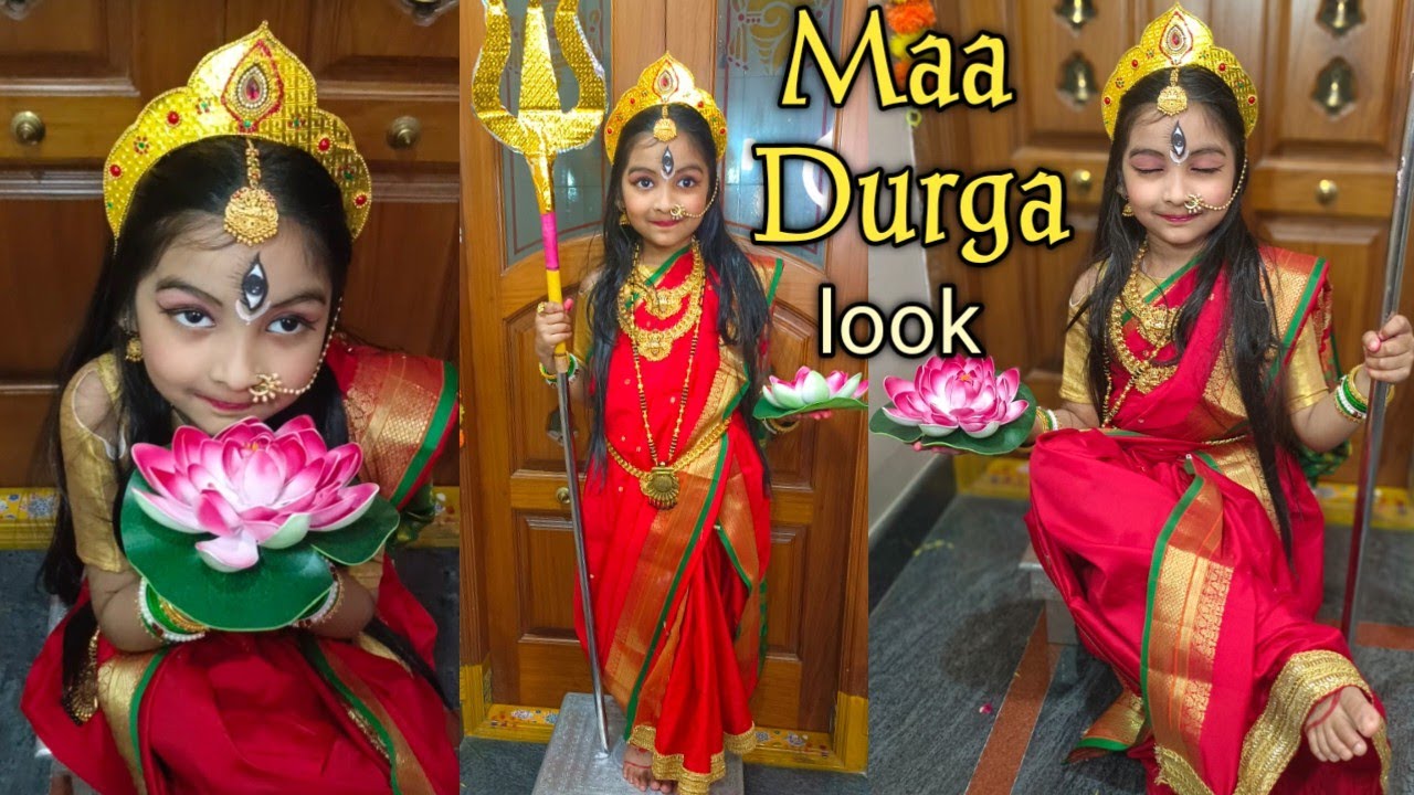 Maa durga makeup / durga mata getup for kids/ maa durga look / बच्चो को माँ दुर्गा कैसे बनाये/ durga