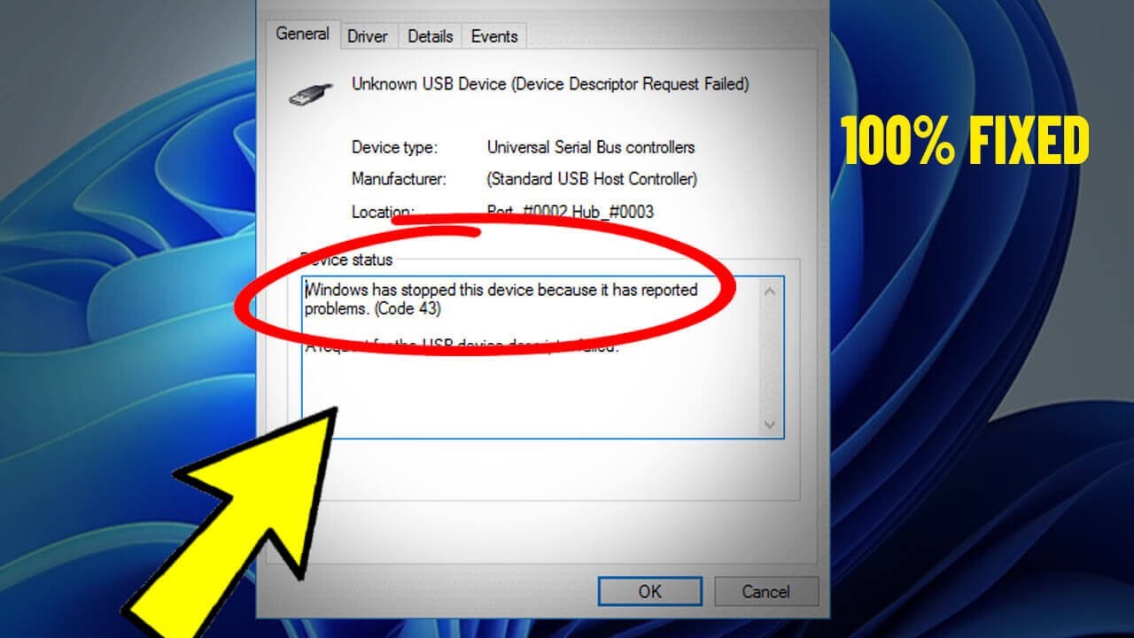 Windows has stopped this device because it has reported problem Code 43 in Windows 11/10/8/7 - FIX ✅