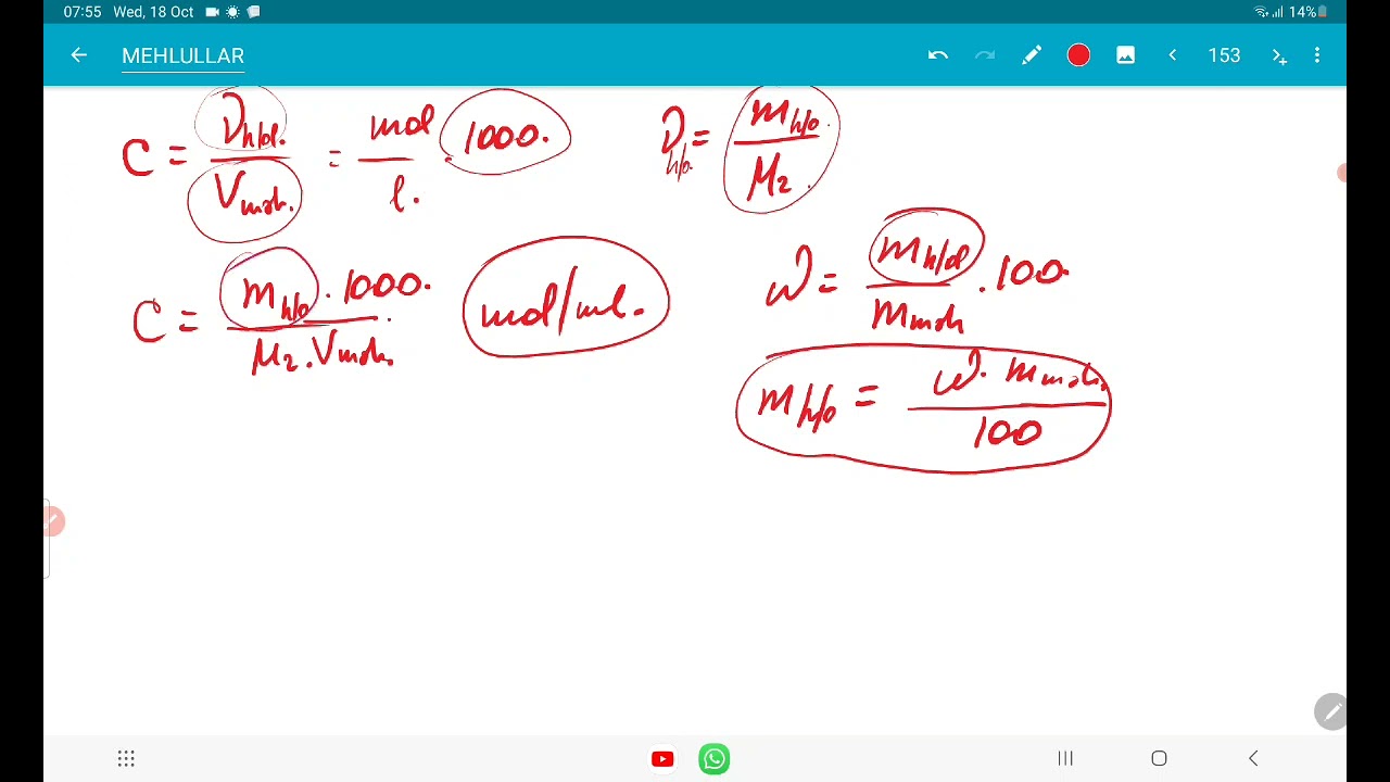 Molyar qatiliqda C=10*ro*w/M dusturu nece alinir?