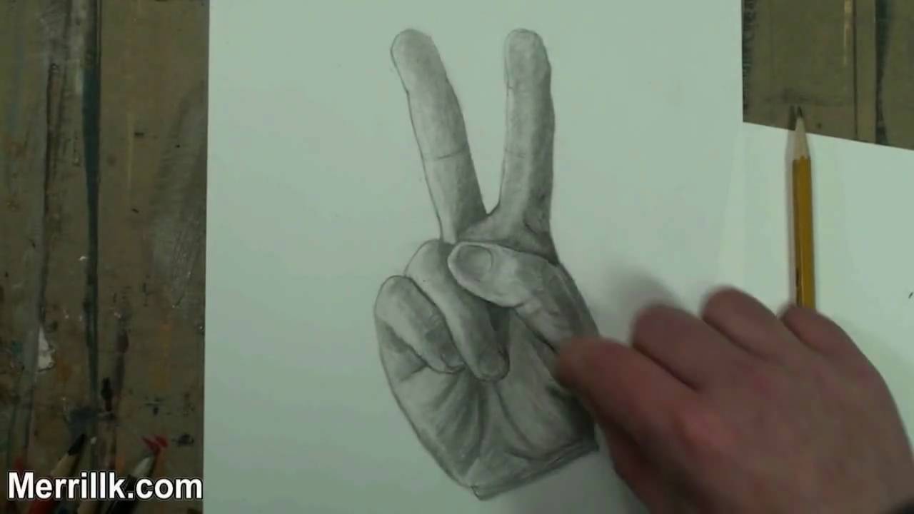 How to Draw the Hand Step by Step- (Peace Sign) Pencil Drawing
