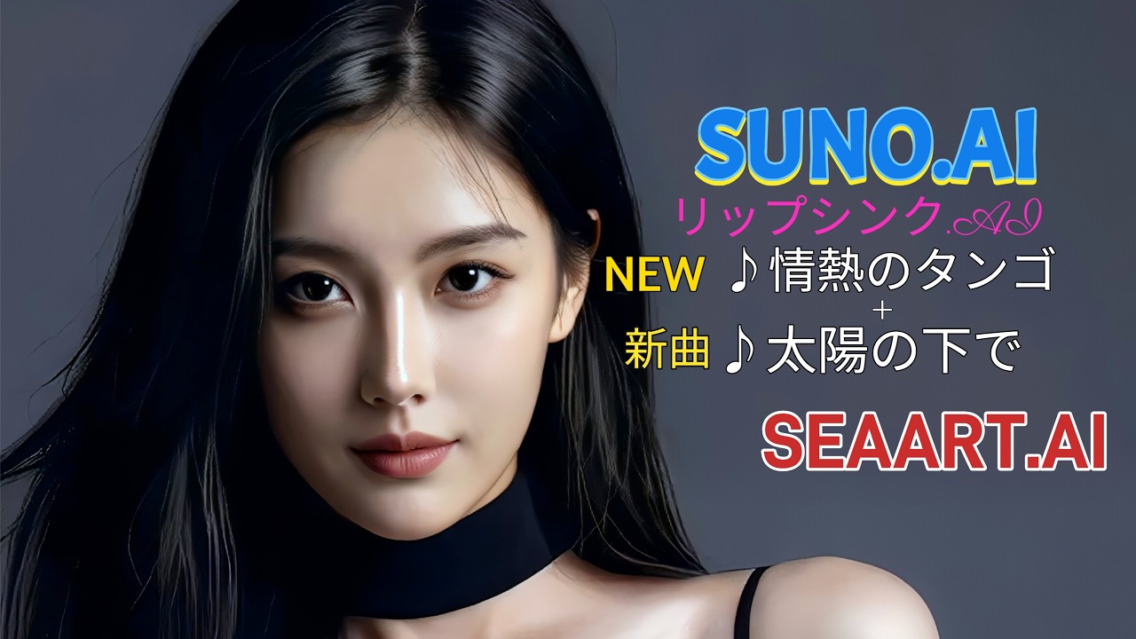 AI音楽・Suno AI・v5プロ『太陽の下で』＆NEW『情熱のタンゴ』リップシンクAI、、AI画像成形・SEAART.AI、4K。