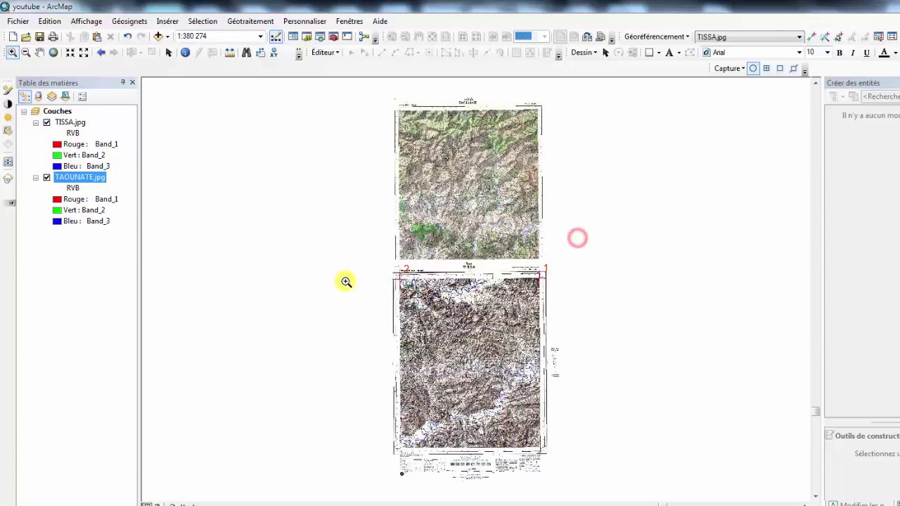 دمج خريطتين و إخراجهم كصورة على برنامج أرك جيس 10.2 MOZAIC LES CARTES TOPOGRAPHIE