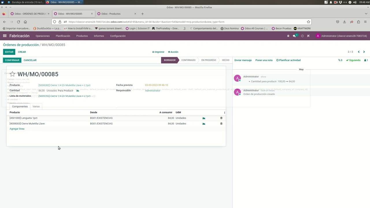 Orden de Fabricación Odoo 16