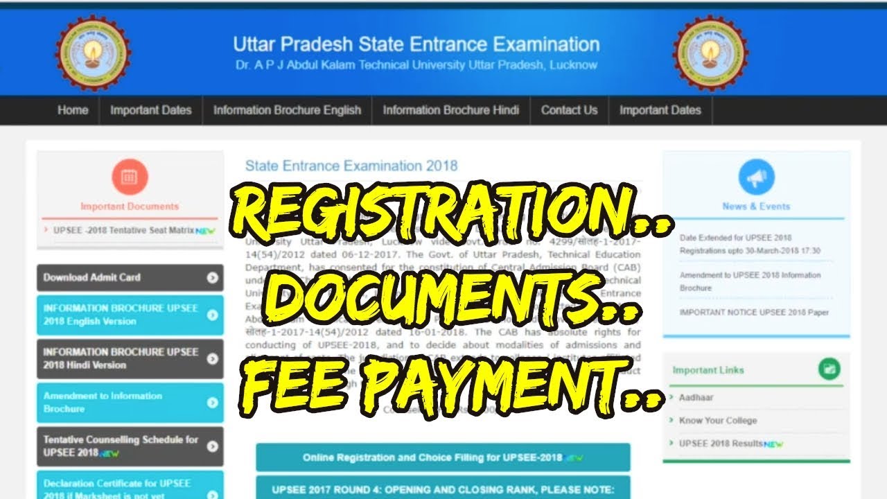 UPSEE/UPTU 2018 | REGISTRATION, DOCUMENT UPLOAD & FEE PAYMENT