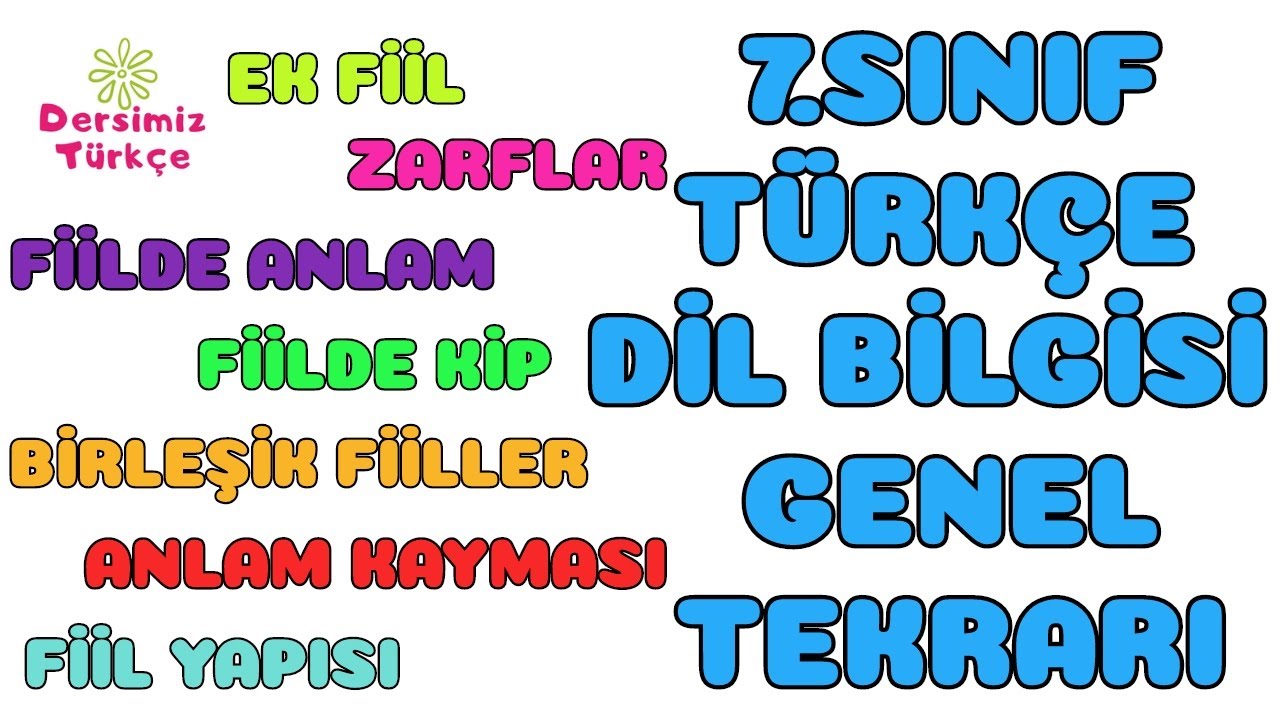 7 Sınıf T&uuml;rk&ccedil;e Dil Bilgisi Genel Tekrar ( Dil Bilgisi Full Tekrar)