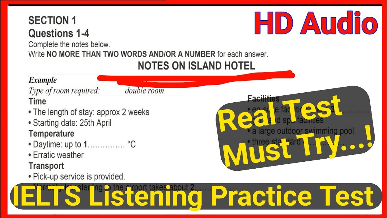 Notes on Island hotel  IELTS Listening | IELTS Listening Practice test with answer | IELTS Listening
