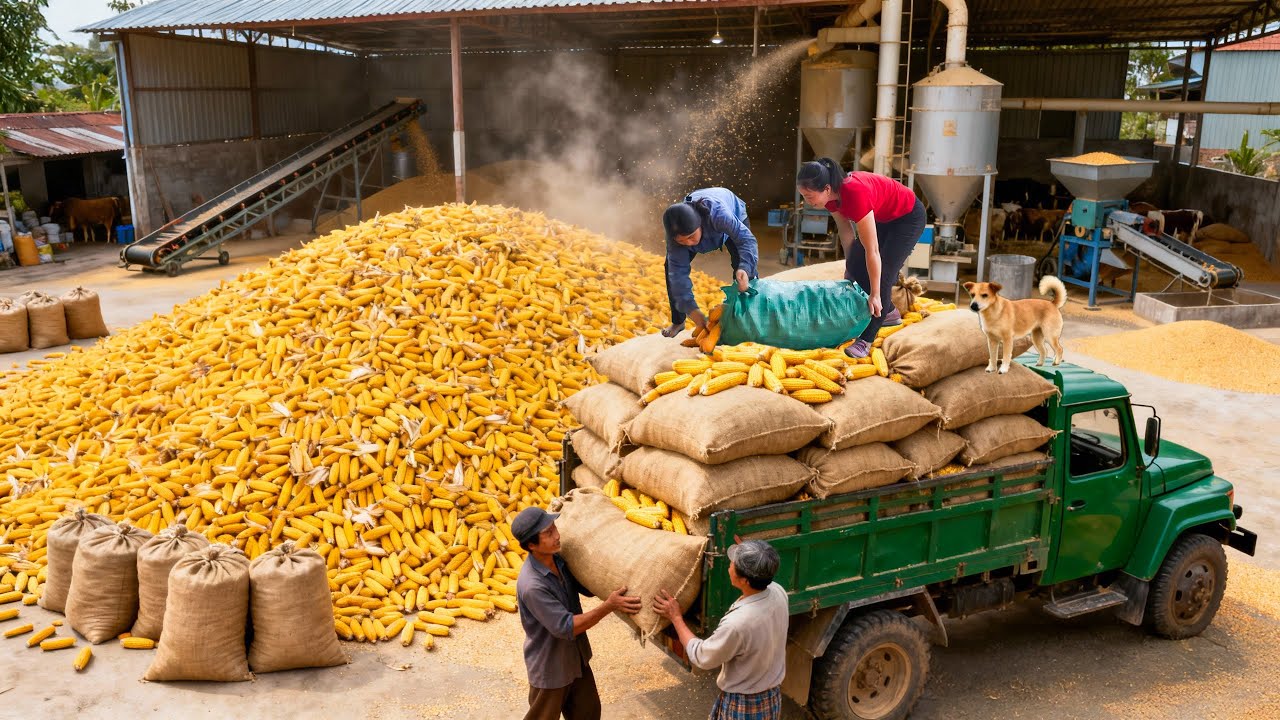 Harvesting 50+ Tons of Corn from Farmers to Sell to Feed Processing Facilities | Tieu Hue Daily
