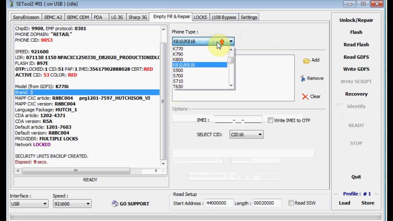 unlock sony ericsson k770 via setool box gsmservicearmenia
