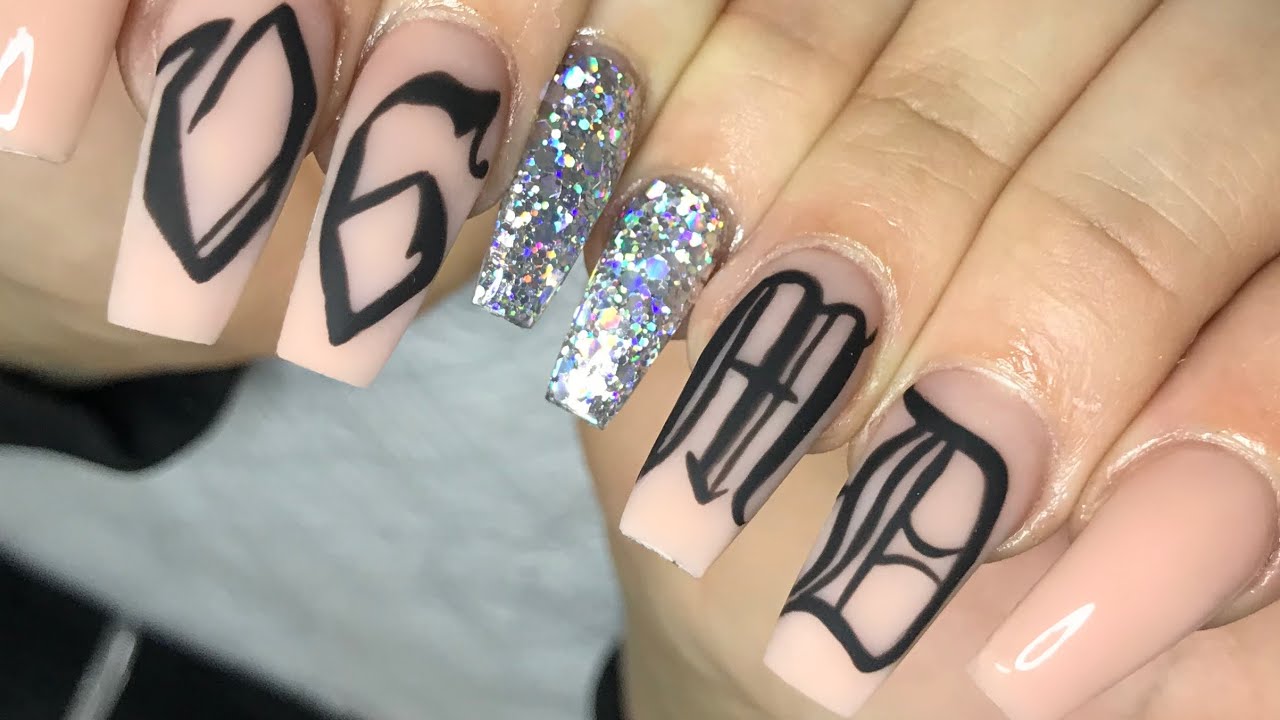 FREE HAND OLD ENGLISH FONT  | PEEKABOO NAILS | ACRYLIC NAILS