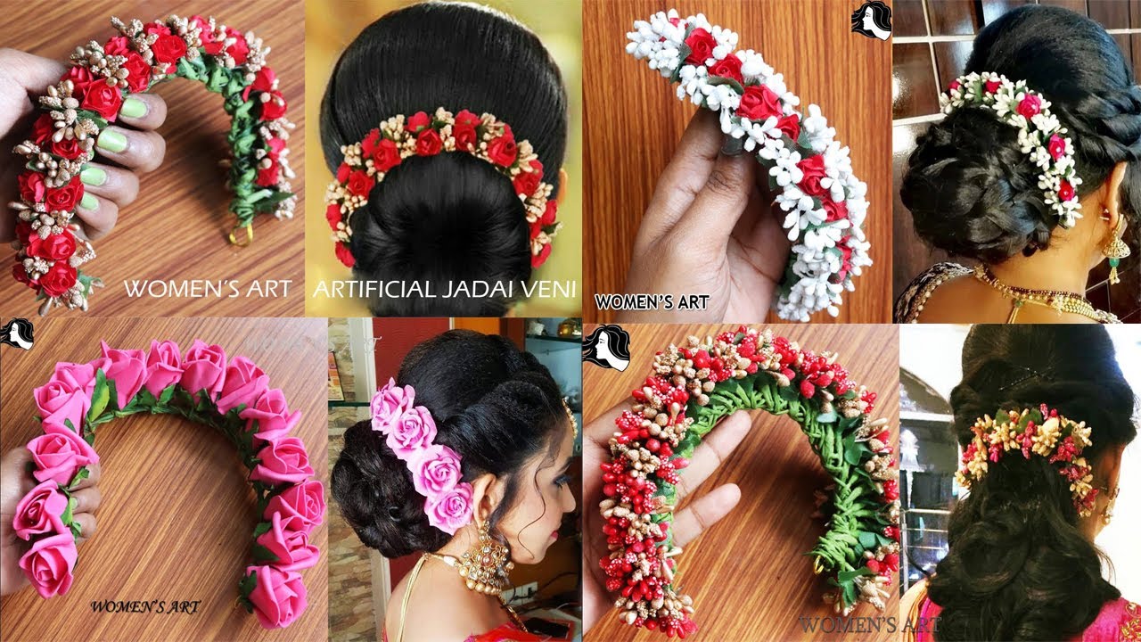 4 different types of artificial jadai veni making at home | artificial flower veni stringing method