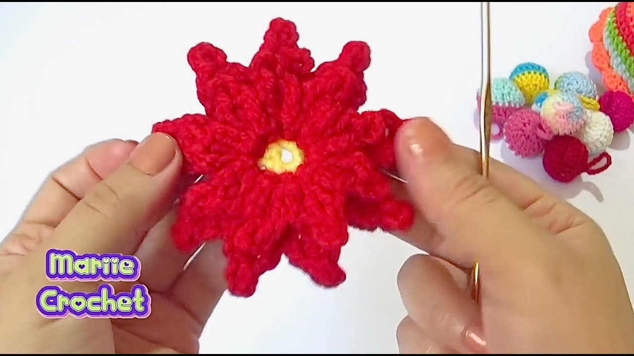 FLOR DE NOCHEBUENA  tejida a crochet paso a paso