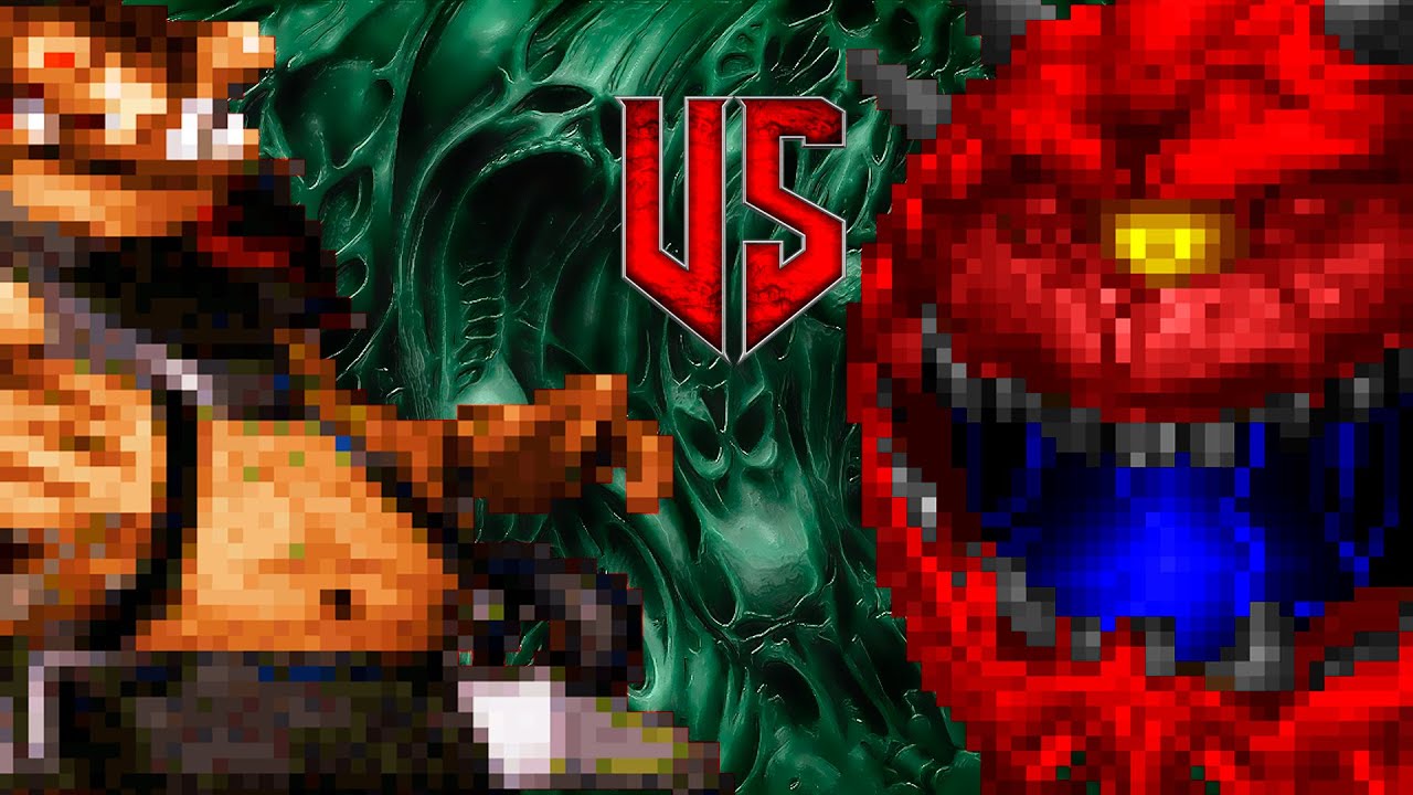Alien Commander vs Cacodemon - DOOM vs DUKE NUKEM 3D : Monster Infighting - RETRO BATTLES