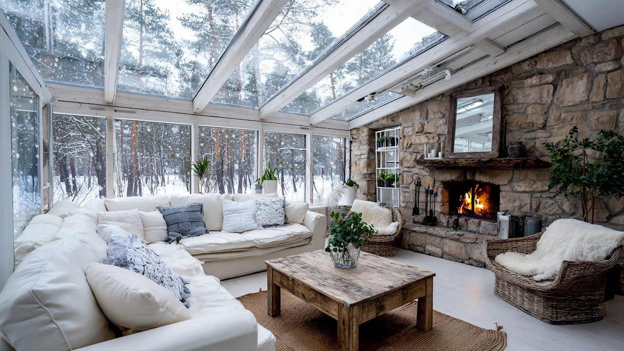 Intense Winter Blizzard Paired with Soft Fireplace Sounds | Cozy Room Ambience for Tranquil Sleep