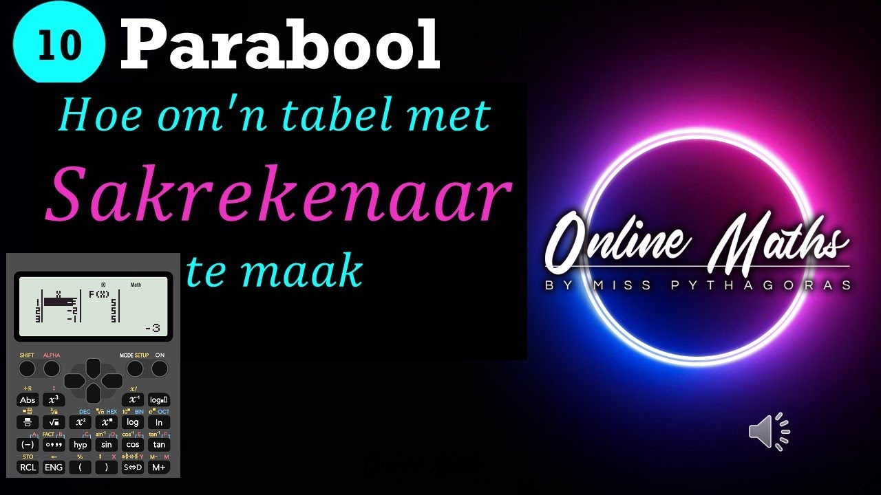 Funksies Parabool Graad10: Les7 Hoe om tabel met Sakrekenaar te maak