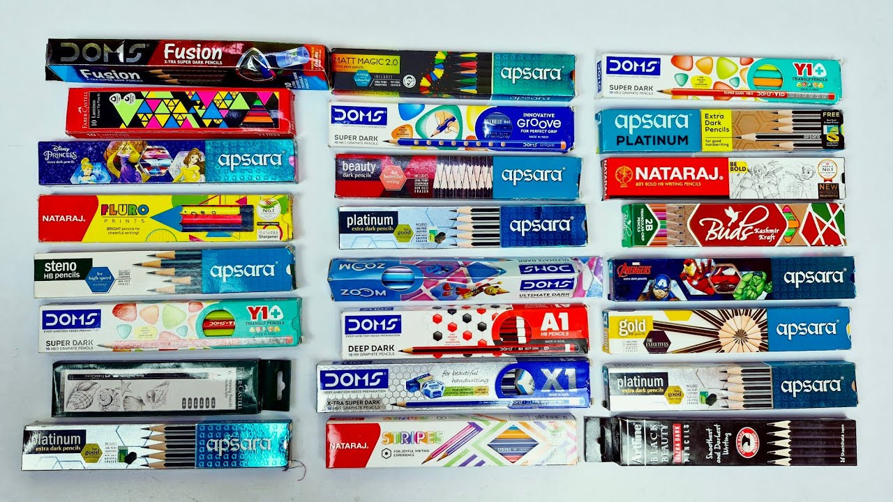Ultimate pencils collection - doms dark pencils, nataraj pencils, apsara xtra dark pencil, artline