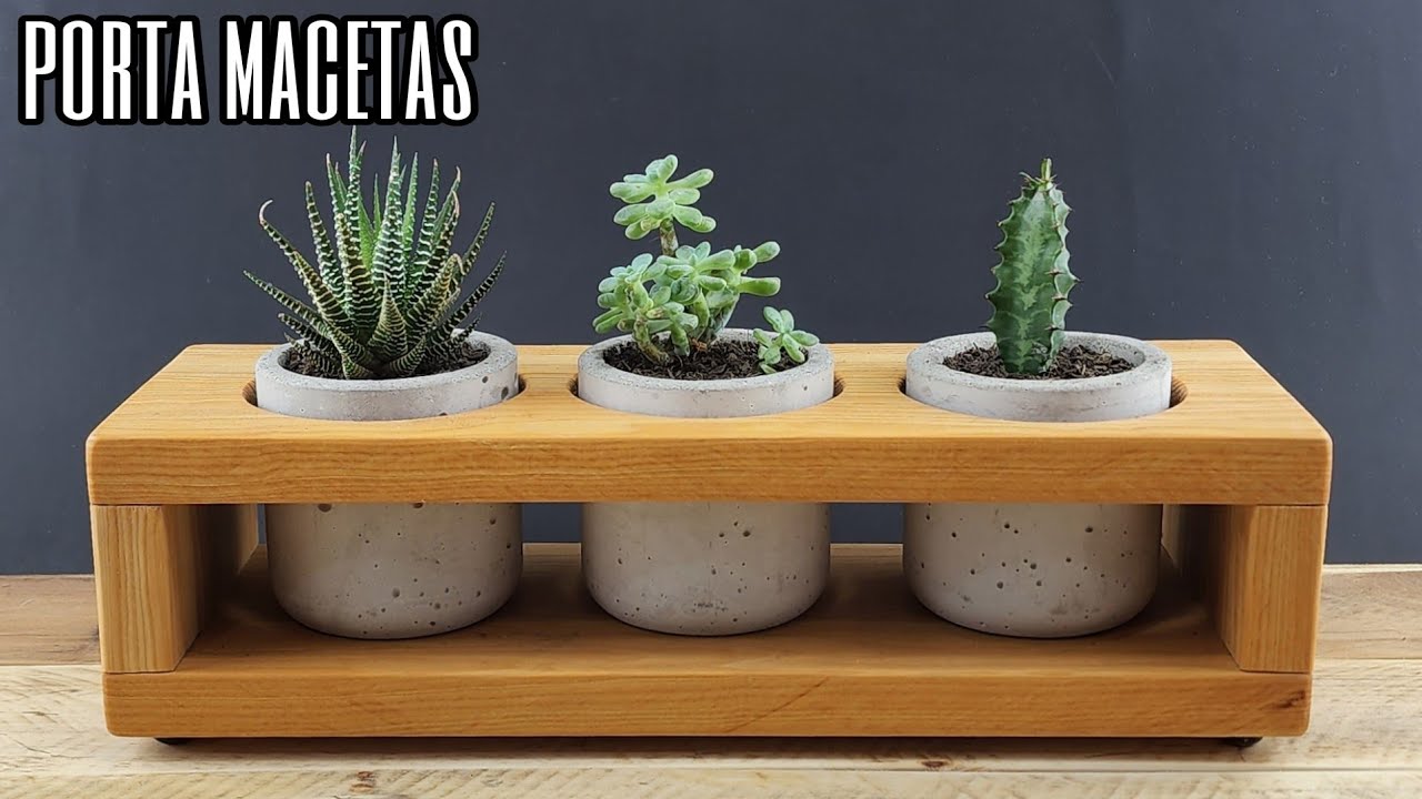 Porta MACETAS de madera, para MACETITAS de CONCRETO