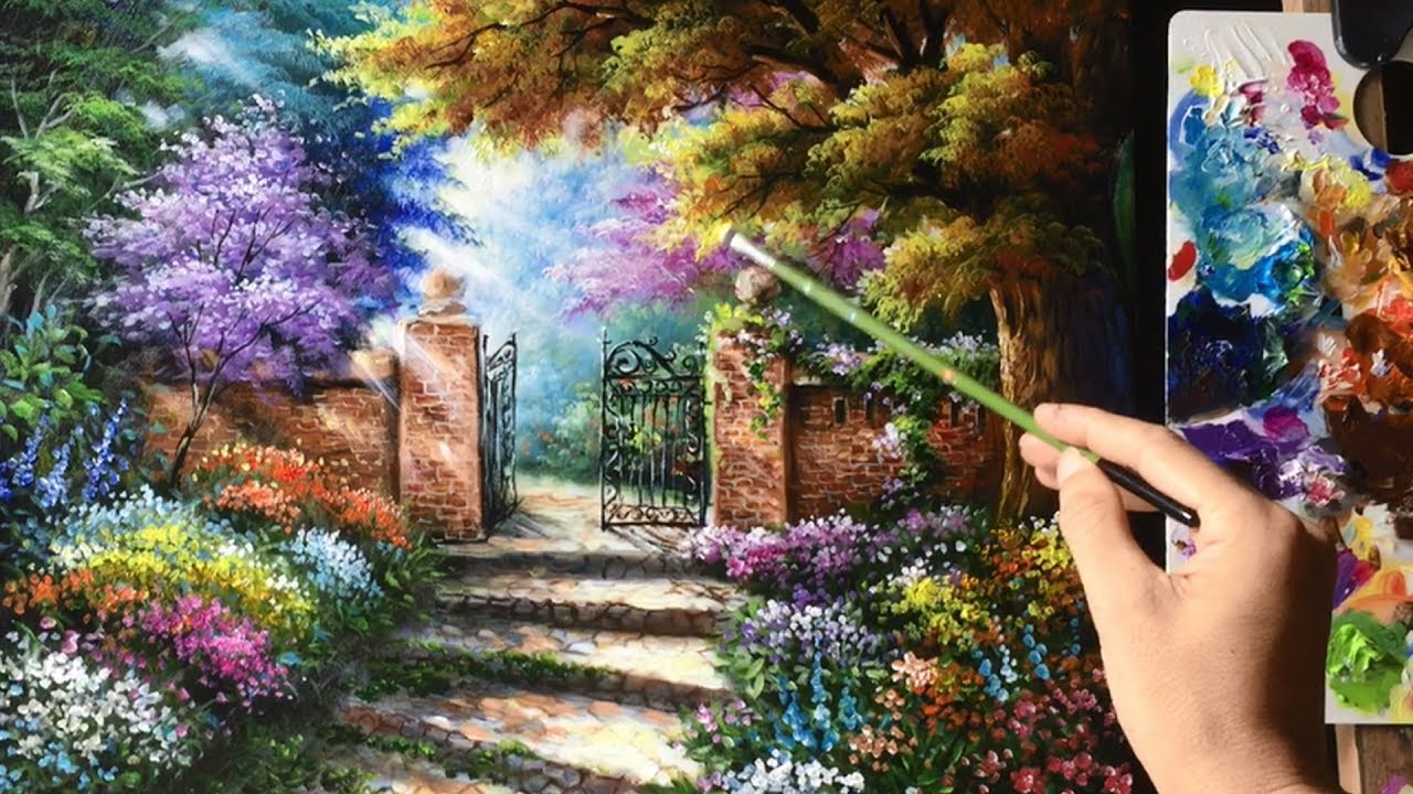 Beautiful Garden Gate  Acrylics Painting